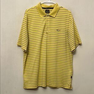 Greg Norman yellow blue stripe short sleeve polo Size L VGUC
